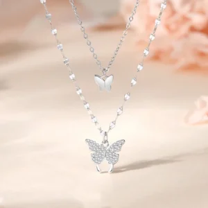 Dây chuyền bạc nữ 2 tầng đẹp và độc hình đôi bướm Hot Trend